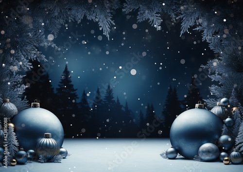 Blue Christmas background with white snowflakes.