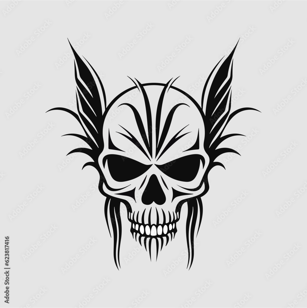 Obraz premium Black and white skull vector illustration.