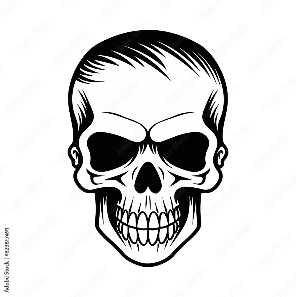 Fototapeta premium Black and white skull vector illustration.