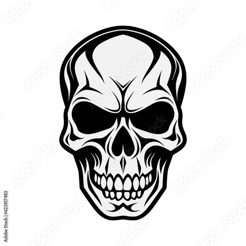 Black and white skull vector illustration.