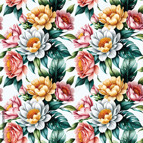 Floral shape watercolor seamless pattern.