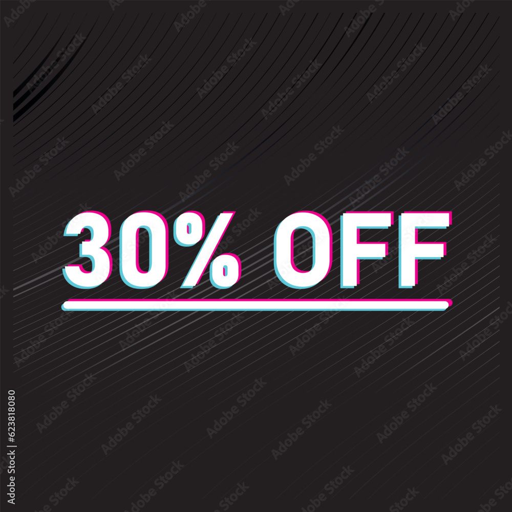 30% OFF stamp with pink and green shadows with line