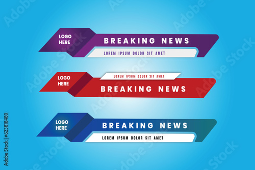 Stylish color full geometric modern lower third banner template design premium Vector, streaming sport news design
