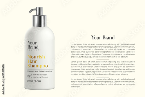 Packaging products Hair Care design, shampoo bottle templates with text, catalog page, brochure page, Vector editable file minimal design