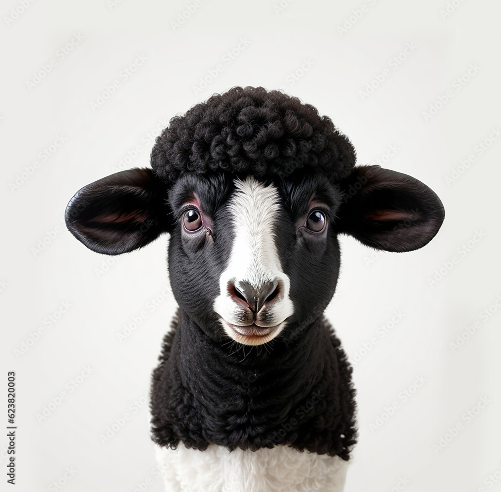 Blackface lamb face shot , isolated on white background cutout , generative ai Blackface lamb face shot , isolated on white background cutout , generative ai