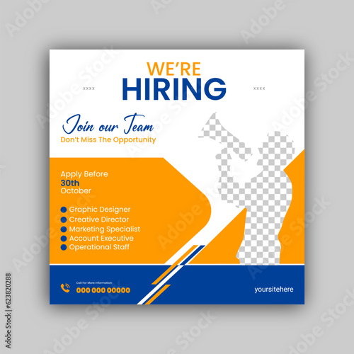 We are hiring job vacancy social media post or square web banner template design