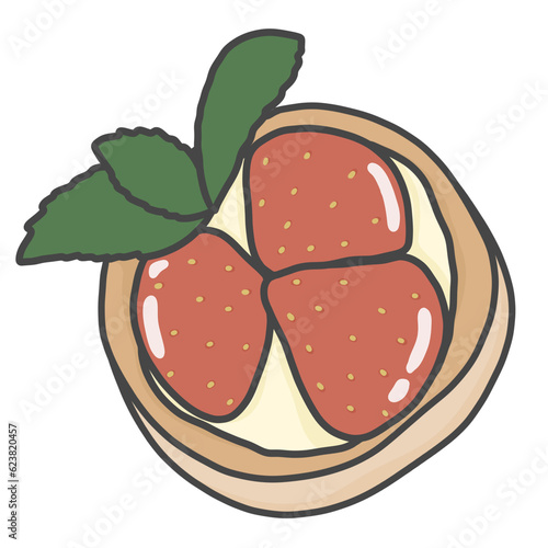 Strawberries pancakes and ice with mint