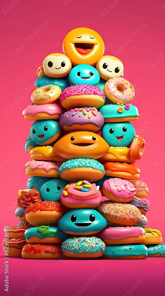 A Pile of Colorful Smiling Donuts AI Generated