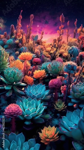 Vibrant Succulent Plants in Dark Turquoise and Light Purple AI Generated © AlexandraRooss