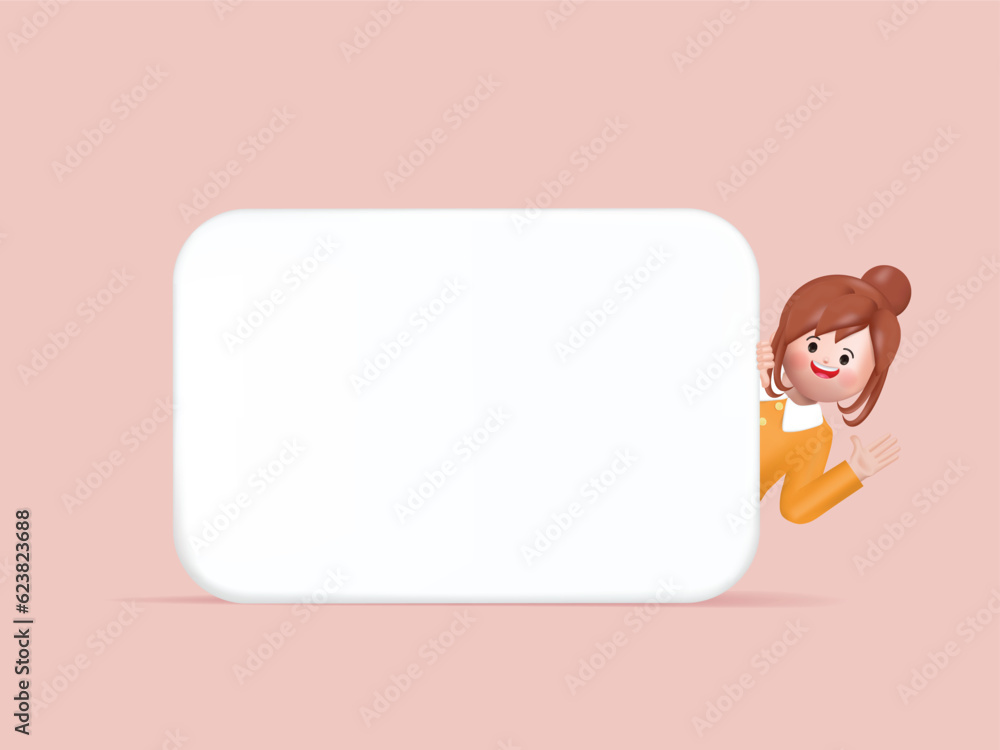 3d cartoon woman character with a placard. 3d vector cartoon people design. Presenting blank placard. 3d cartoon woman character with a placard. 3d vector cartoon people design. Presenting blank placard.