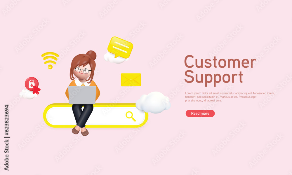 3D Render of Young woman Sitting on bar with working on her Laptop. Concept of web development and coding. 3D vector illustration 3D Render of Young woman Sitting on bar with working on her Laptop. Concept of web development and coding. 3D vector illustration