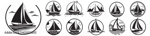 Boat, ship, sailboat black vector illustration silhouette laser cutting
