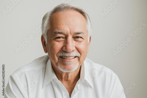 Smiling elderly man on a clean background. Generative AI