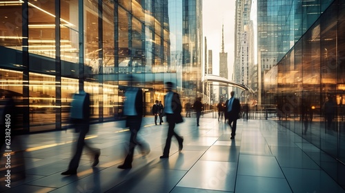 business people in the city business center abstract background blur motion, with generative ai