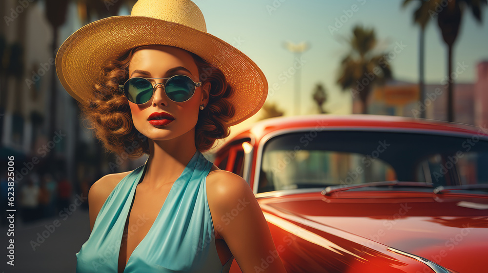 woman in hat in dresses on vacation woman in hat in dresses on vacation