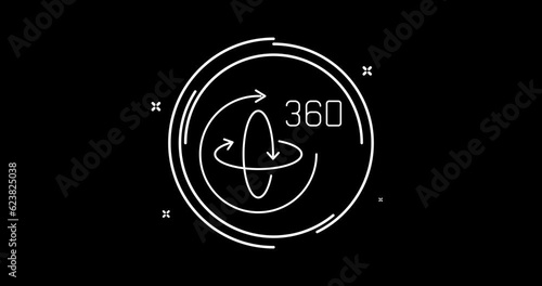 360 degrees rotation animated outline icon with alpha channel. augmented reality rotation appearance 4k video animation for web, mobile and ui design