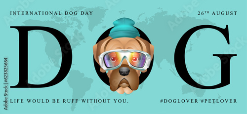 Classic dog collection with ski suit, International Dog Day, print, artwork, doodle, social media post and story post, banner, post card, invitation card, t-shirt print, vector illustration (Vector)