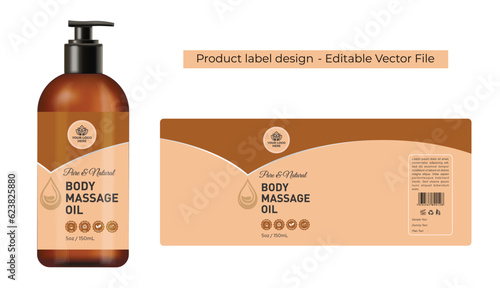 Massage oil label design, spa product packaging design, aromatherapy essential oil with realistic mockup illustration, bottle label design of the cosmetic product