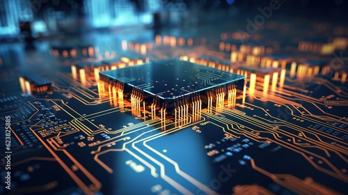 Obraz na płótnie electronic circuit board with processor with generative ai
