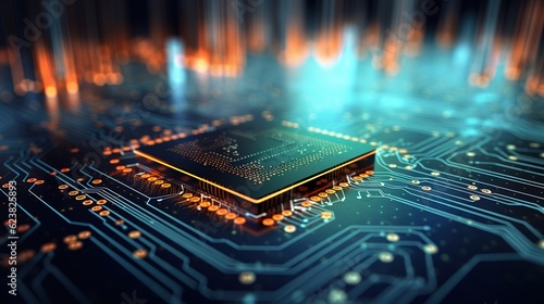 Obraz na płótnie electronic circuit board with processor with generative ai