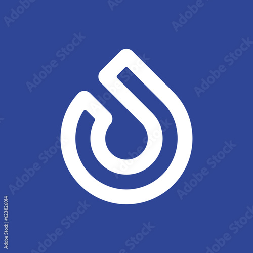 Simple stylish water drop Logo in Linear style. White colors water drop pictogram on isolated blue background. (ID: 623826014)