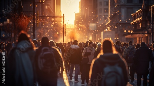 crowd of people walks down a bustling city street., with generative ai, with generative ai