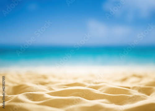 Summer Vacation Vibes: Serene Beach Background with Sand, Sea, and Sunny Blue Waves