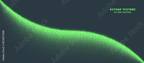 Bitmap Texture Dither Pattern Smooth Curved Border Vector Abstract Background. Glitch Screen With Flicker Pixels Effect Panoramic Abstraction. 8bit Pixel Art Retro Video Arcade Game Green Illustration