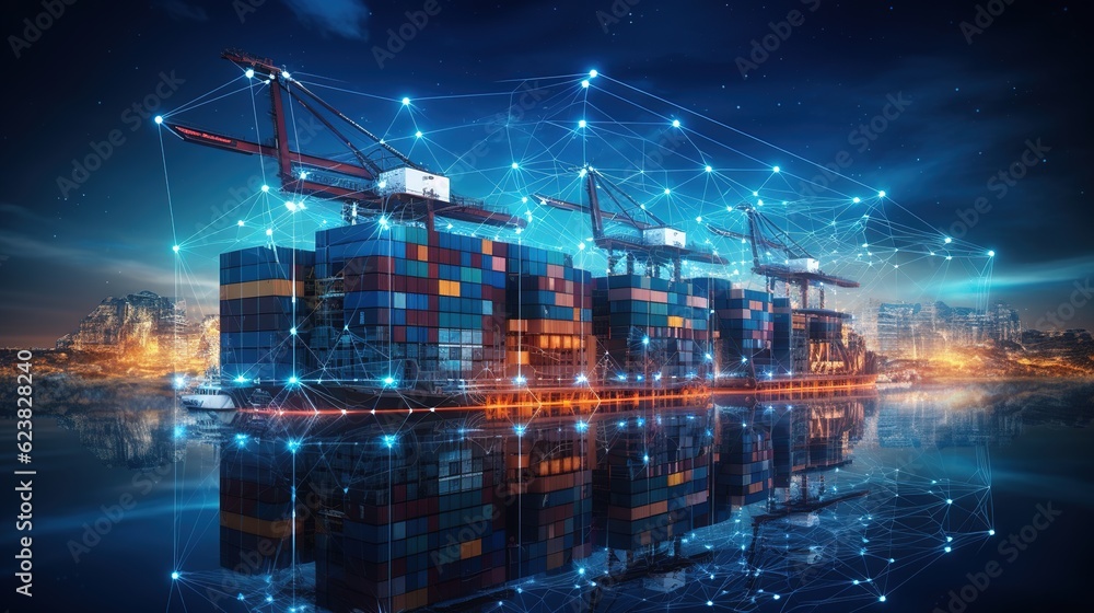 global logistics network distribution and transportation on container cargo ship harbor Smart logistics, Industry, Innovation future of transport with generative ai