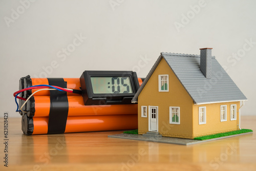 Fotografija Modern house and time bomb with white wall background copy space
