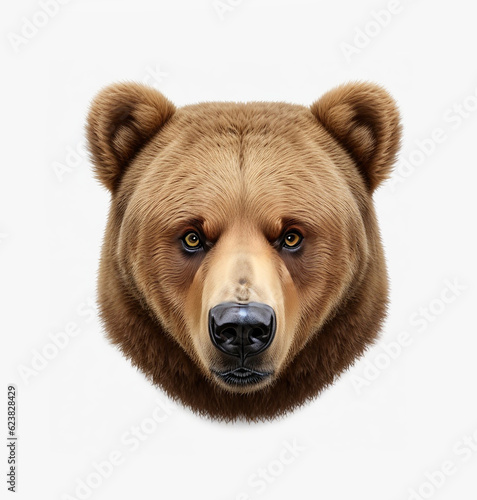 Bear face shot isolated on white background cutout. generative ai