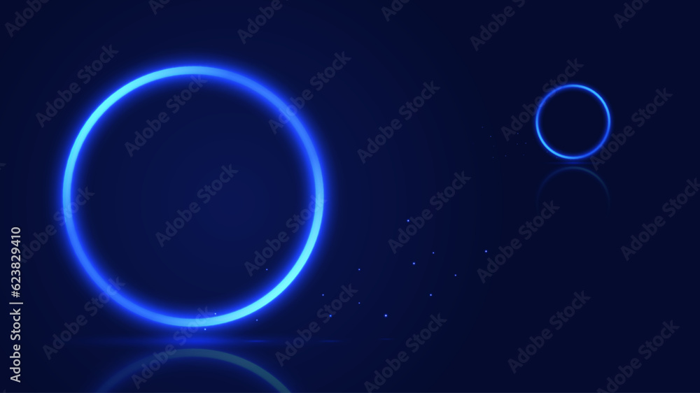 Bright neon circle with iscarmi on a dark background. Vector illustration.