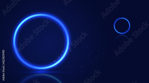 Bright neon circle with iscarmi on a dark background. Vector illustration.