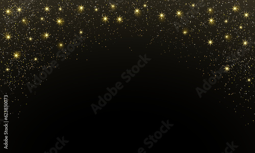 Abstract falling golden lights. Magic gold dust and glare. Festive Christmas background. Golden rain. Vector illustration. Golden glitter texture christmas abstract particle background 