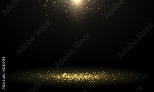 Abstract falling golden lights. Magic gold dust and glare. Festive Christmas background. Golden rain. Vector illustration. Golden glitter texture christmas abstract particle background 