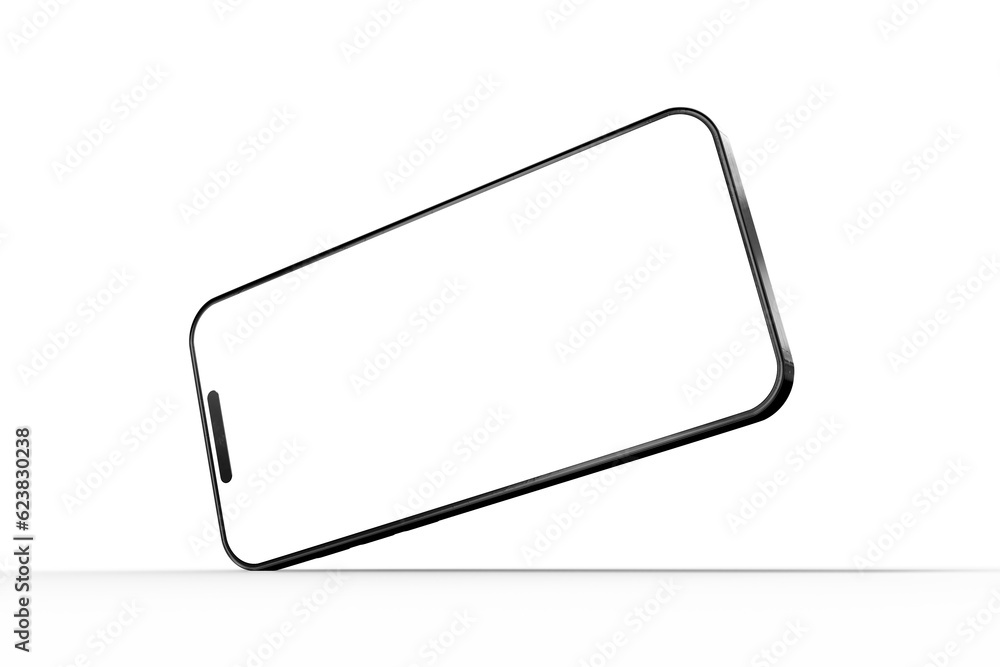 Studio shot of a modern smartphone with a blank white screen. Isolated against a white background. 3D Rendering Studio shot of a modern smartphone with a blank white screen. Isolated against a white background. 3D Rendering