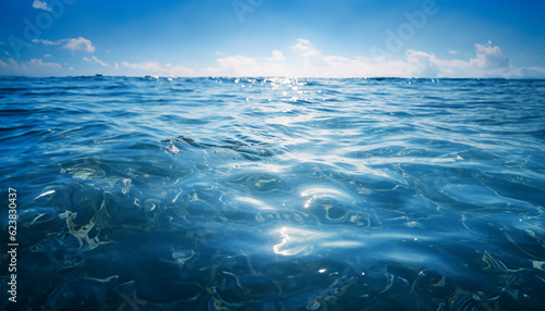 rippled light blue water surface with reflections of sunshine