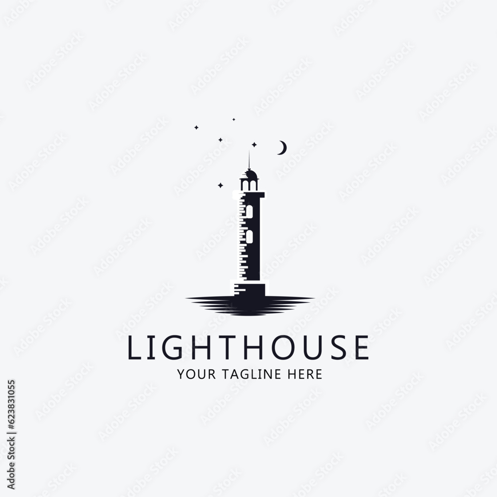 Logo lighthouse line art logo vector concept illustration template design icon tower design