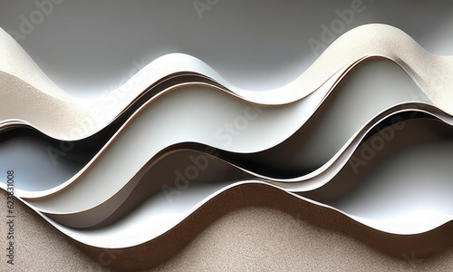 Grey beige waves papercut overlapping 3d soft pastel paper texture abstract background,Generative AI.