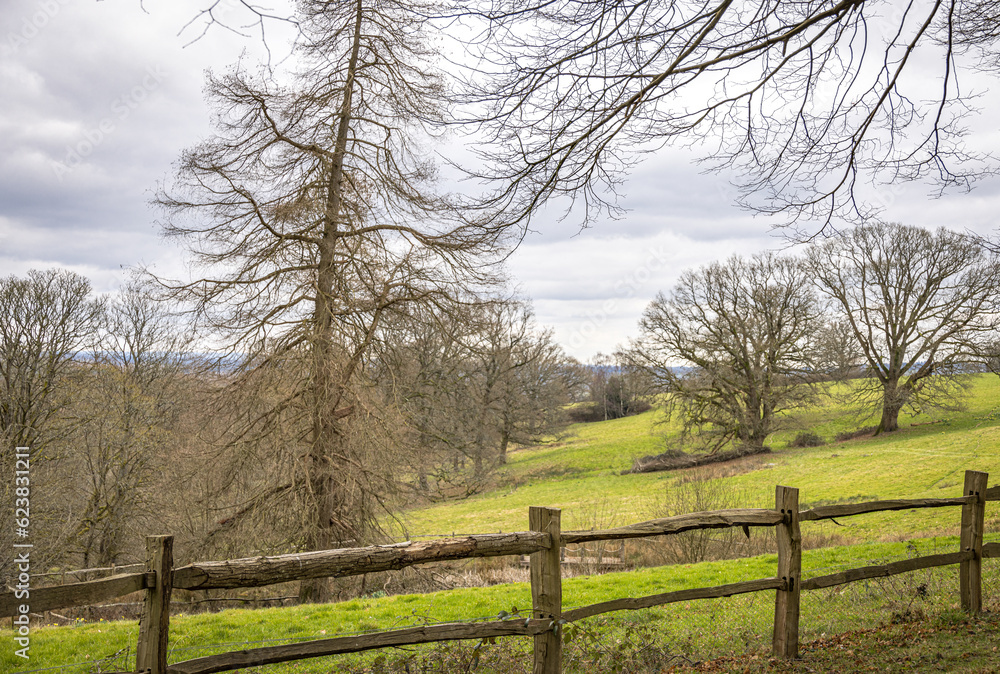 Wooden fence and rolling English countryside