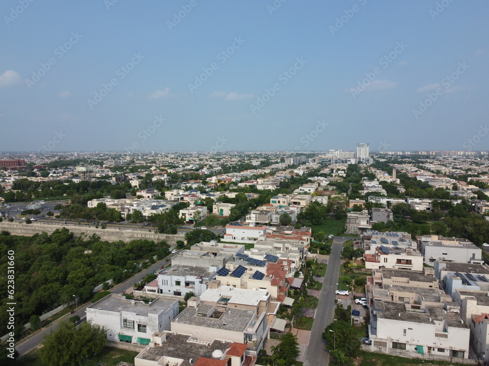 Top view of residential area of Defence Housing Authority of Lahore Pakistan. The sun set time captured beautifully. All pictures are original and non edited.