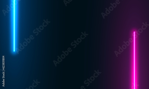 Neon lamps along the wall, abstract background with bright neon illumination, shining neon light, illuminate frame design. Abstract cosmic vibrant color backdrop. Interior design, glowing neon frame