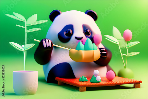A panda enjoying eating bamboo. Generative Ai