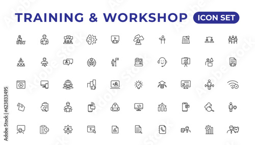 Training and workshop linear icons collection.Set of thin line web icon set  simple outline icons collection  Pixel Perfect icons  Simple vector illustration.