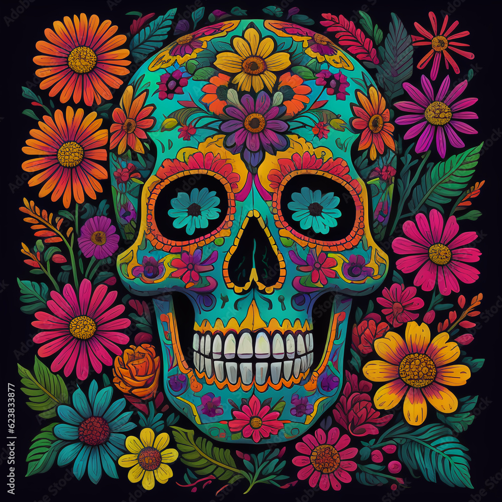 skull with flowers