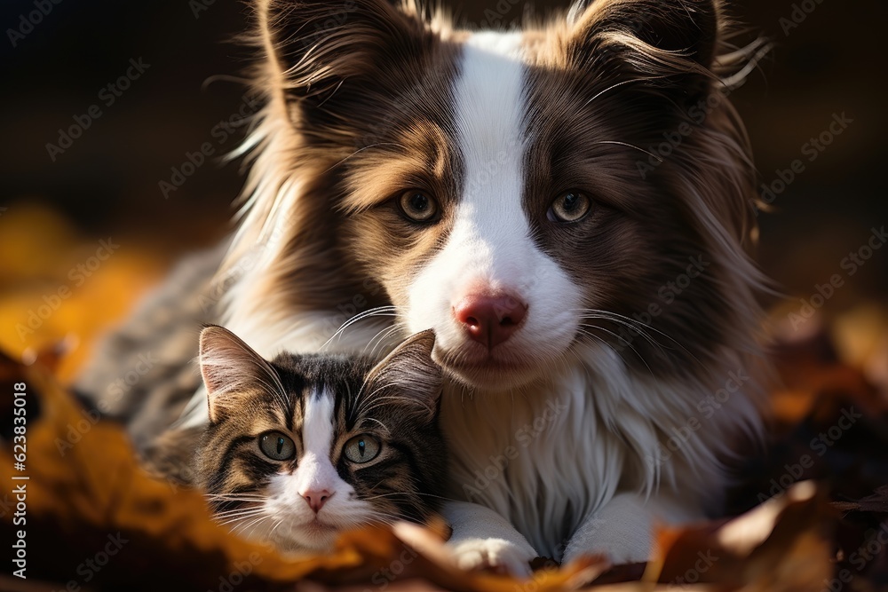 Obraz premium A friendly pet with a canine or feline look, perched and looking at the camera. Perfect for animal themes and showcasing their lovable nature. Generative AI
