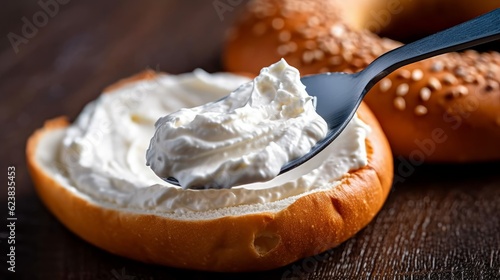 A spatula with cream cheese for a bagel. AI generated photo