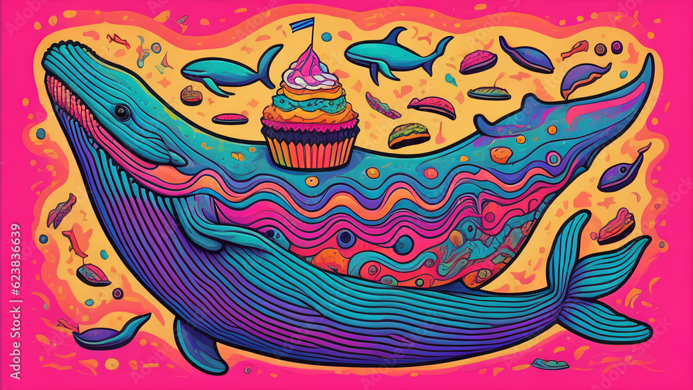 illustration of a whale cake