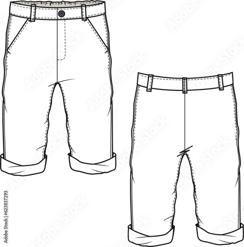 KIDS TODDLER BOTTOM WEAR PANT FRONT AND BACK VIEW FLAT DESIGN VECTOR SKETCH