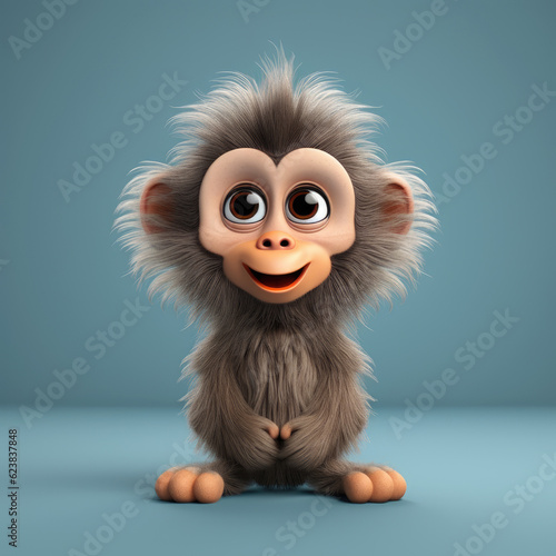 Cute Baboon, 3d cartoon, big eyes, friendly, solid background, minimalistic
